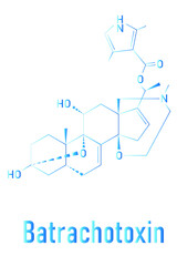 Batrachotoxin BTX neurotoxin molecule. Found in number of animals, including poison dart frogs. Skeletal formula. Vector illustration