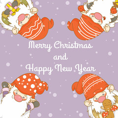 Cute gnome with christmas and new year greeting banner 
