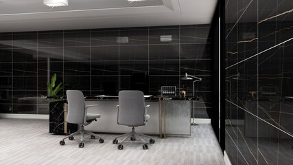 modern business office manager room with 3d design interior for company wall logo mockup