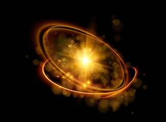 Abstract luxury golden ring. Vector light circles and spark light effect.