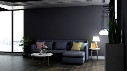 modern office lobby waiting room for company logo mockup with sofa