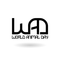 WAD icon. World animal day sign with shadow