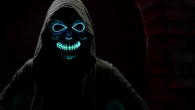 Halloween Night Party Demon Mask glows with neon