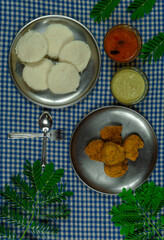 South Indian idli Wada with chutney and sambar   