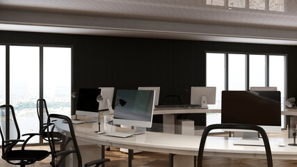 office area with blank wall 3d design interior