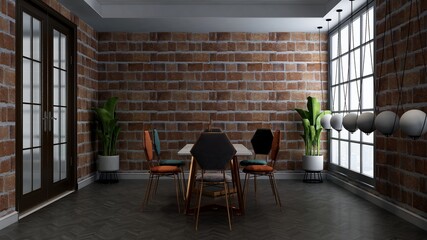 Fototapeta na wymiar minimalist restaurant or coffee shop for company logo mockup with brick wall