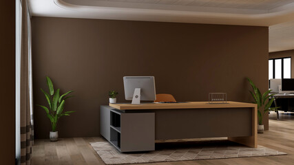 modern business office manager room with 3d design interior for company wall logo mockup