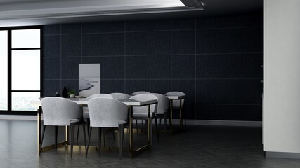 office pantry area 3d render interior design for company wall logo mockup