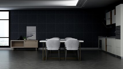 office pantry area 3d render interior design for company wall logo mockup