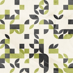 Seamless mid century retro watercolor geometric surface pattern design for print. High quality illustration. Aesthetic watercolor paint contemporary pastel collage composition. Subtle elegant design.