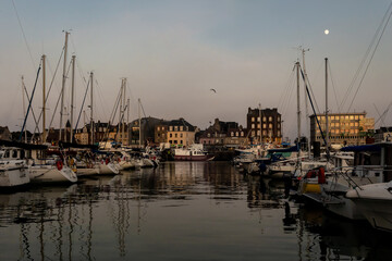 Fototapeta na wymiar Marina of Dieppe, a city in Normandy, quiet summer evening, twilight