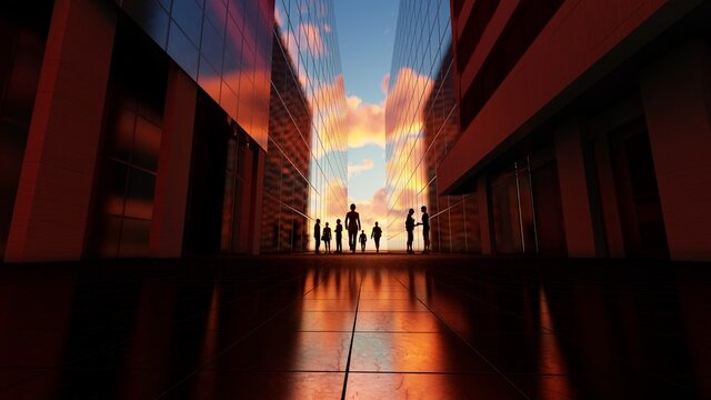 Group of business people are walking through a passage- 3D illustration