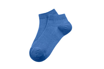 Pair of new short blue socks with isolated on white background.