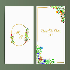 Wedding invitation card template with watercolor wild flower
