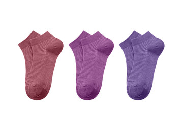 Three pairs of socks isolated on white background.