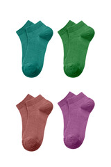 Set of new colorful socks isolated on white background.