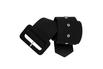 Black textile belt isolated on white background.