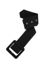 Black textile belt with square buckle isolated on white background.
