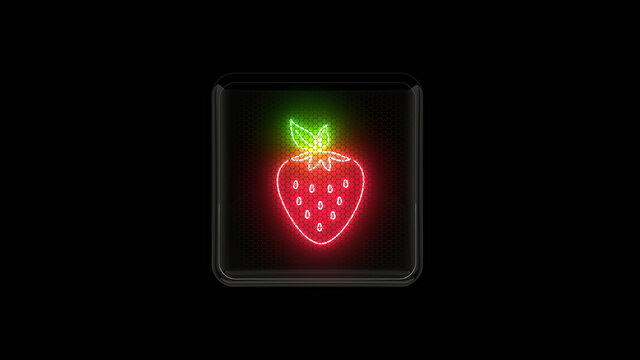 Strawberry. Strawberry icon. Gas discharge indicators and lamps. 3D. 3D Rendering