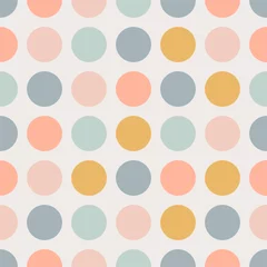 Tapeten Contemporary geometric seamless mid-century pattern with circles in pastel retro palette on a light background. Abstract vector background in scandinavian style. Trendy graphic bauhaus design. © AutumnStudio