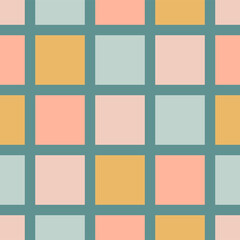 Contemporary geometric checkered seamless retro pattern in bauhaus style. Abstract vector background in pastel retro palette. Simple modern trendy graphic print.