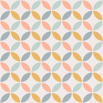 Fototapeta Contemporary geometric seamless mid-century pattern with simple retro shapes, stars and circles. Abstract vector background of natural tones on a light background in scandinavian style for kids.