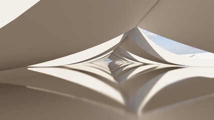 Futuristic architecture background white curved walls 3d render