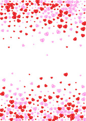 Tender Heart Background White Vector. Romantic Illustration Confetti. Pink Isolated Texture. Red Heart Anniversary Backdrop. Fond Bright Frame.