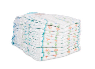 stack of baby diapers isolated on white background - obrazy, fototapety, plakaty