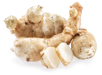 Jerusalem artichoke roots isolated on white background.