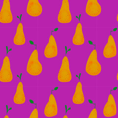 Vector pattern with yellow pears. Fruit background.