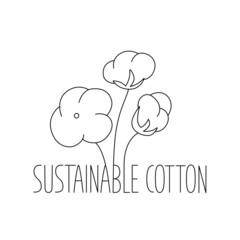 Sustainable organic cotton sign of eco friendly, natural labels for print packaging biodegradable, sustainable products. Vector stock illustration isolated on white background for tag. 