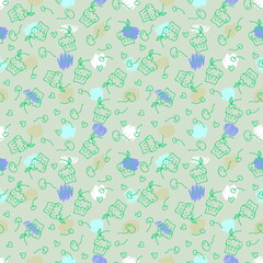 Doodle seamless pattern of sweet muffins and cherries. Perfect for scrapbooking, textile and prints. Hand drawn illustration for decor and design.