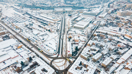 aerial view of lviv winter railway station