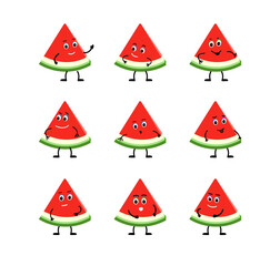 Big set Cartoon character watermelon With different emotions.