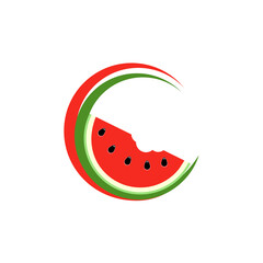 Red sign watermelon in circle. Modern and simple logo design.
