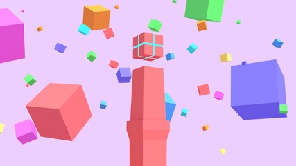 3D Illustration Cube Tower World Wide View