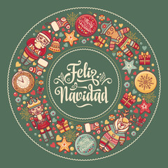 Feliz Navidad Christmas in Spain Noel Christmas banner on different languages. Xmas lettering design Spanish words greeting card. Navidad Postcard in Spanish. Christmas lettering Xmas Background 