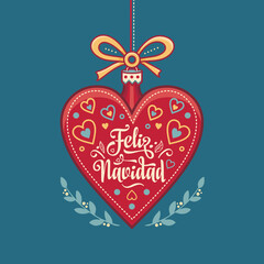 Fototapeta na wymiar Vector illustration of a Christmas greeting card in Spanish Christmas in different languages Feliz Navidad Hispanic Winter Christian Holiday