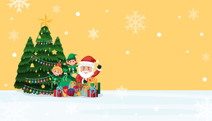 Merry Christmas banner template with Santa and elf