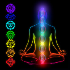 3d illustration of the human chakra and energy systems. - obrazy, fototapety, plakaty