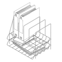 Contour of a shelf with folders with documents from black lines isolated on a white background. Office documents. Isometric view. Vector illustration