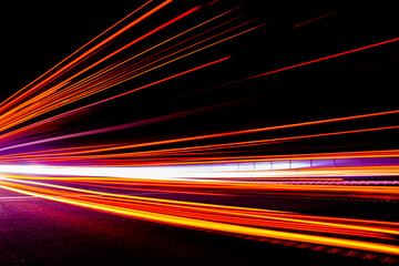 lines of lights. lights of cars with night. long exposure
