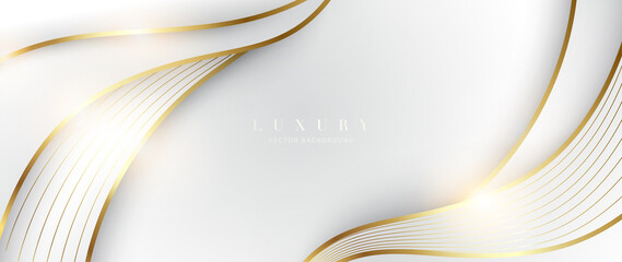 Luxury gold background vector. Abstract white and golden lines background with glow effect. Modern style wallpaper for poster, ads, sale banner, business presentation and packaging design.