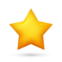 Gold star cartoon 3d style. Glossy yellow sign
