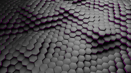 Fototapeta premium Hexagonal abstract background, depth of field effect. Modern cellular honeycomb 3d panel with hexagons.