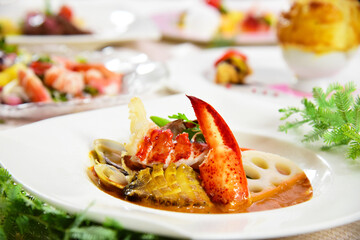 アワビとロブスターのグリル