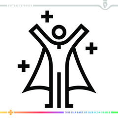The editable line icon of a next superpower can be used as a customizable black stroke vector illustration.
