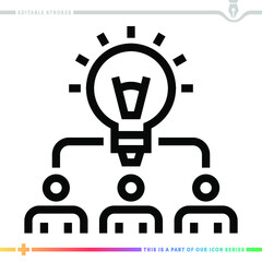 The editable line icon of a creative teamwork can be used as a customizable black stroke vector illustration.
