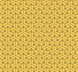 Seamless Pattern design with a minimalist style mosaic with mustard yellow and black colors. Cone background a geometric pattern cone black triangles